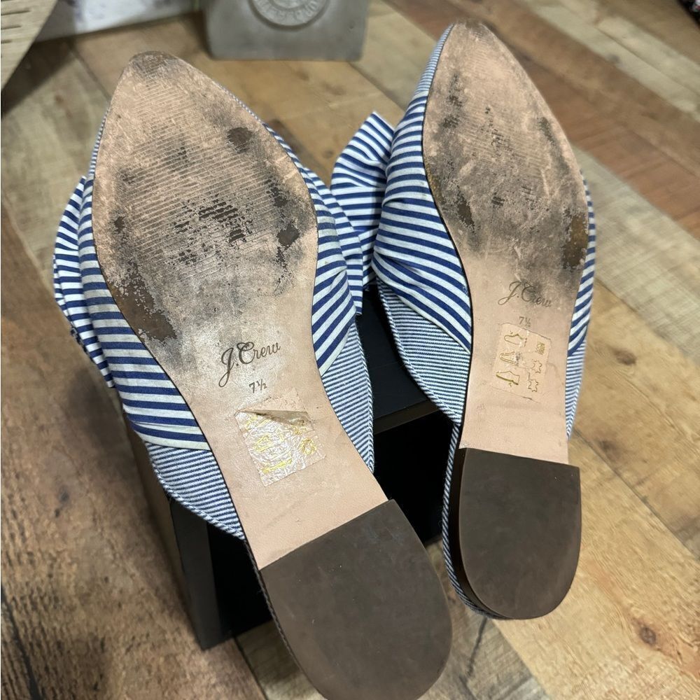 J.Crew Pointed Toe Mixed Stripe Bow Slides Blue White Mules Flats Fabric 7.5 - Picture 9 of 12